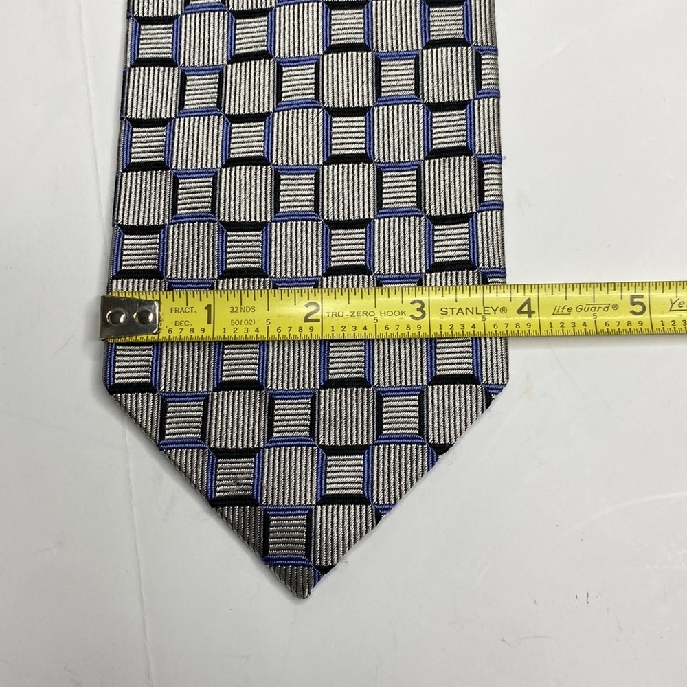 J.Z. Richards Parisian Hand-Crafted Silk Tie Blue Gray Geometric Pattern USA - Picture 6 of 6